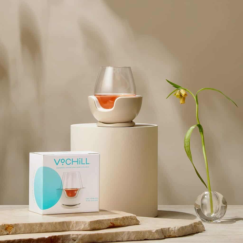 VoChill Stemless Wine Glass Chiller | Keep the Chill In Your Glass | New Wine Accessory | Separable  Refreezable Chill Cradle | Actively Chills Stemless Glassware | Stone, Single Stemless