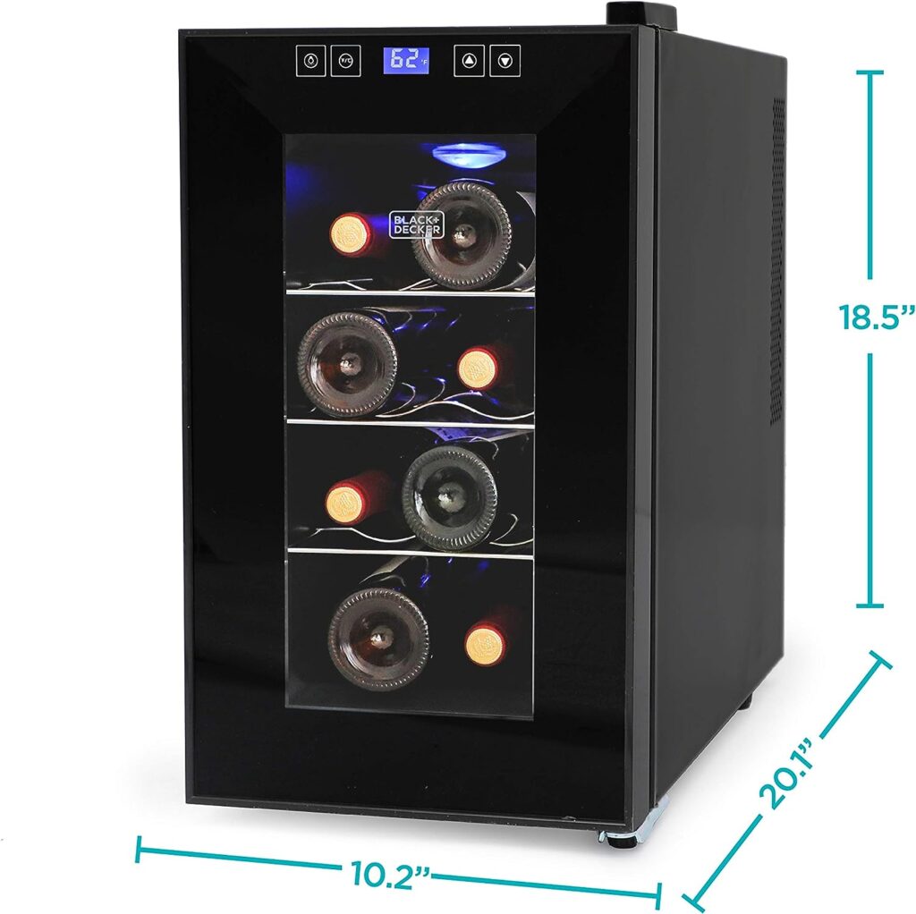 BLACK+DECKER 8 Bottle Wine Fridge, Thermoelectric, Wine Fridge Small with Triple Pane Clear Glass Door, Mini Wine Fridge, BD60026