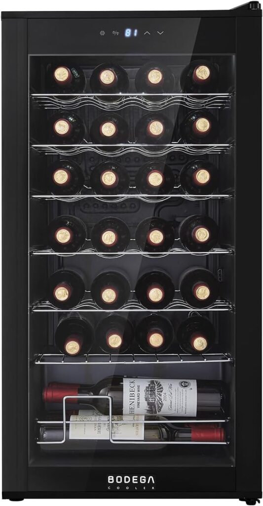 BODEGACOOLER 28 Bottle Compressor Wine Cooler Refrigerator, Mini Fridge with 41-64.4°F Digital Temperature Control Glass Door,Small Freestanding Wine Refrigerator for Red, White and Champagne