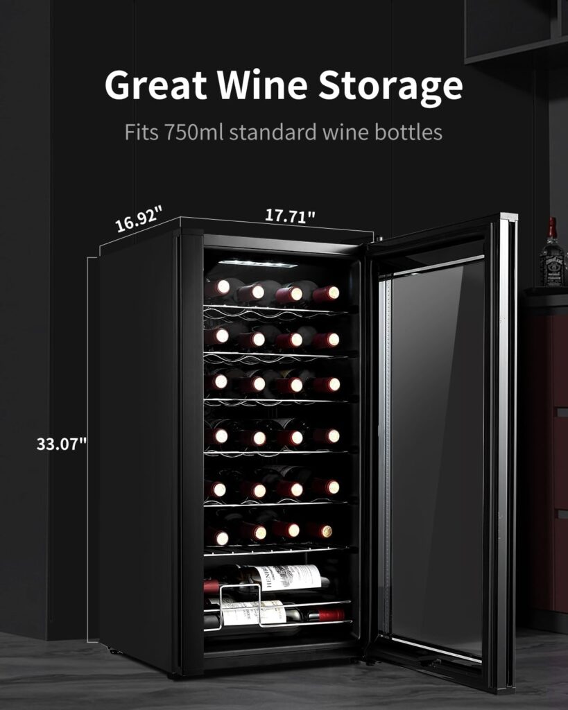 BODEGACOOLER 28 Bottle Compressor Wine Cooler Refrigerator, Mini Fridge with 41-64.4°F Digital Temperature Control Glass Door,Small Freestanding Wine Refrigerator for Red, White and Champagne